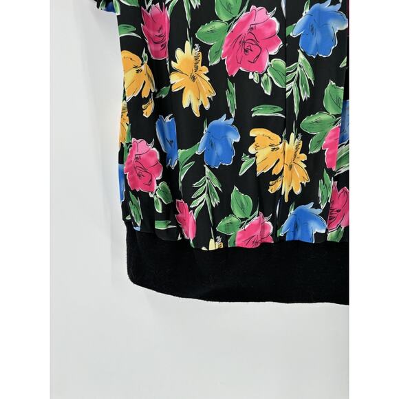 Top Notch Vintage Blouse Womens 20W Black Floral Print Short Sleeves Pleated - Picture 4 of 16